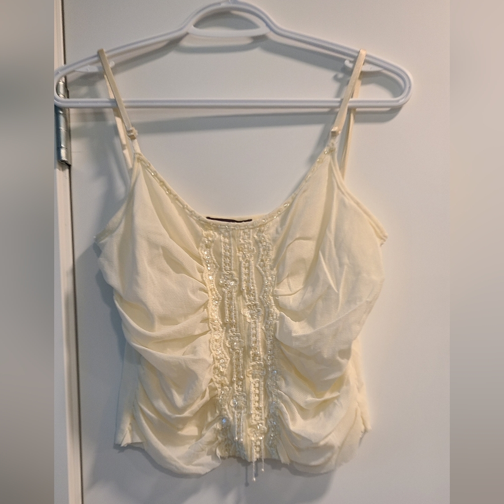 Y2K Cream Beaded Mesh Crop Top 🩷🌴